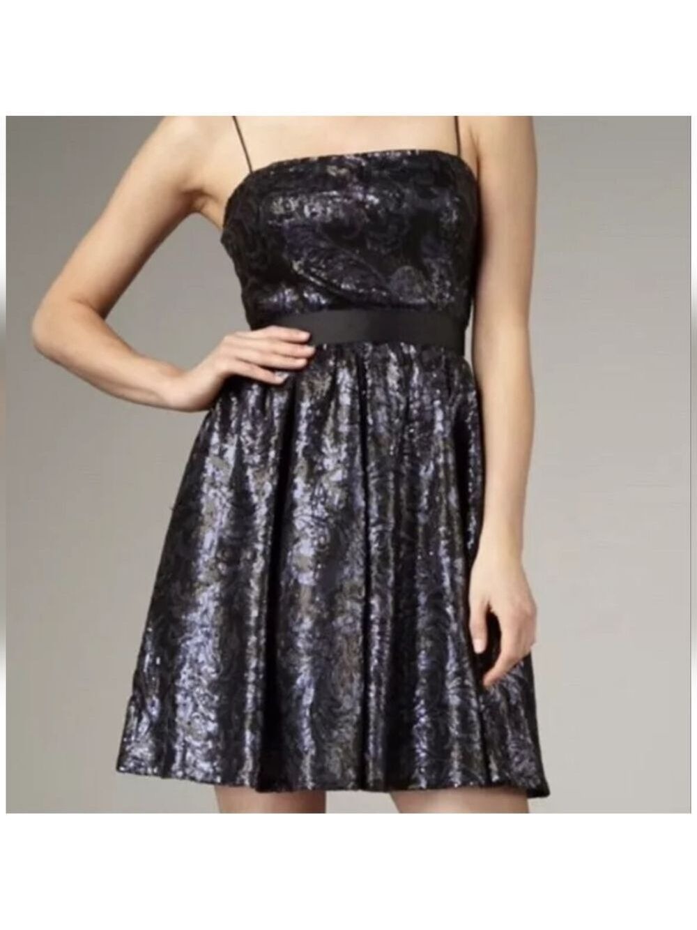 AIDAN MATTOX | Fit And Flare Sequin Dress Navy Black Sz 8